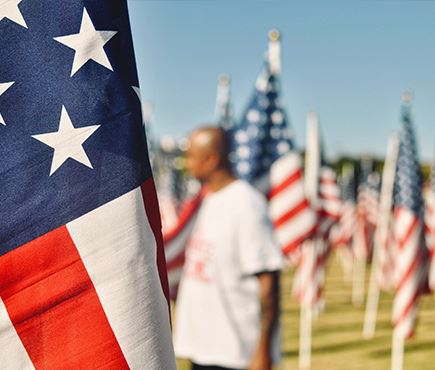 american flags in ground